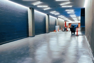 Modern hallway under renovation with construction materials