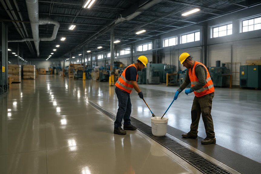 Industrial epoxy floor coating in industrial facility, Brooklyn, NY