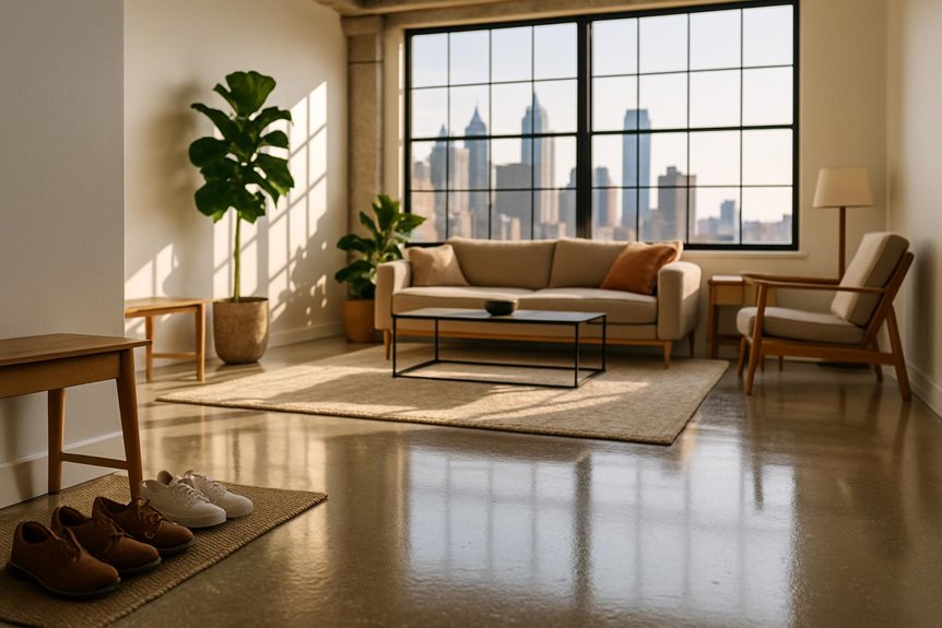 Polished concrete floor in residential interior, Philadelphia, PA