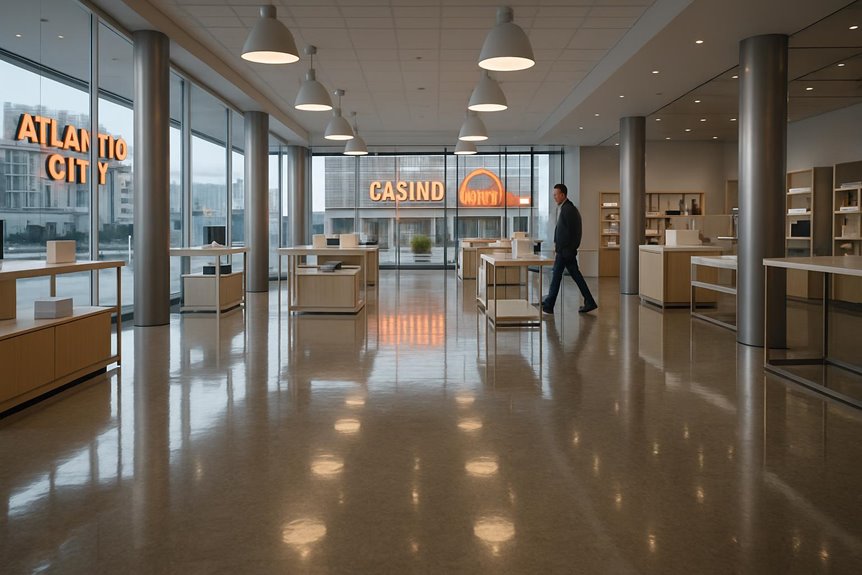 Polished concrete floor in commercial interior, Atlantic City, NJ