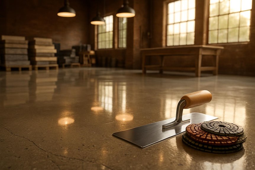 Polished concrete floor in commercial interior, Doylestown, PA