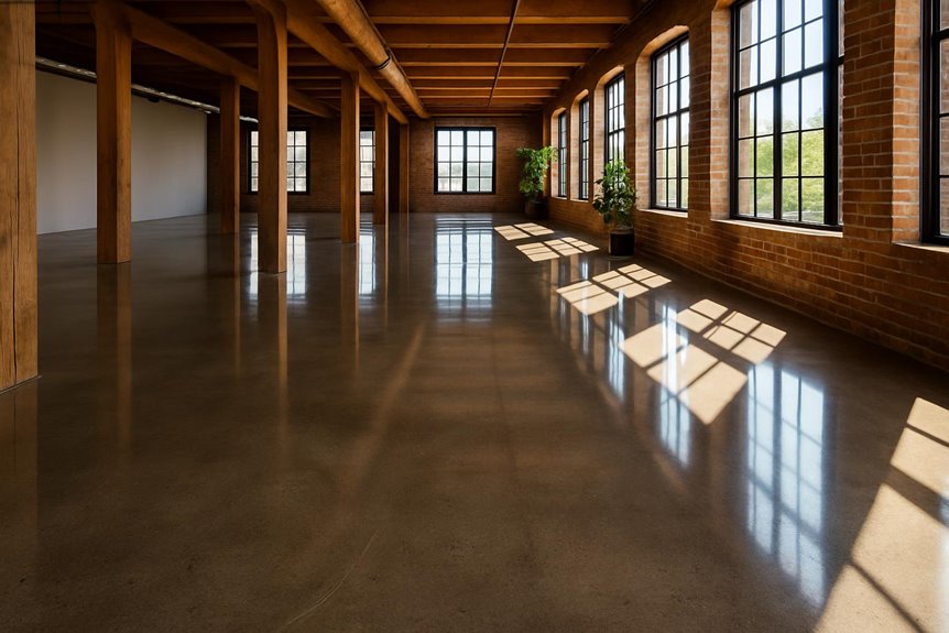 Polished concrete floor in commercial interior, Doylestown, PA