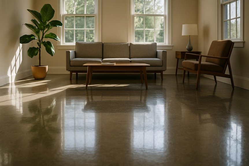 Polished concrete floor in commercial interior, Princeton, NJ