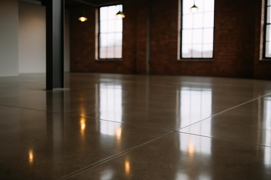 Polished concrete floor in commercial interior, Camden, NJ