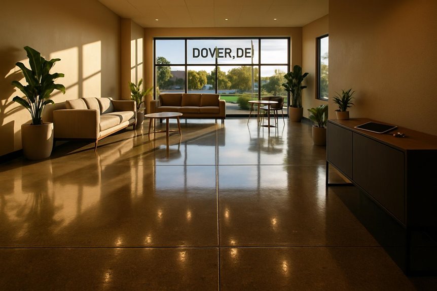 Polished concrete floor in commercial interior, Dover, DE