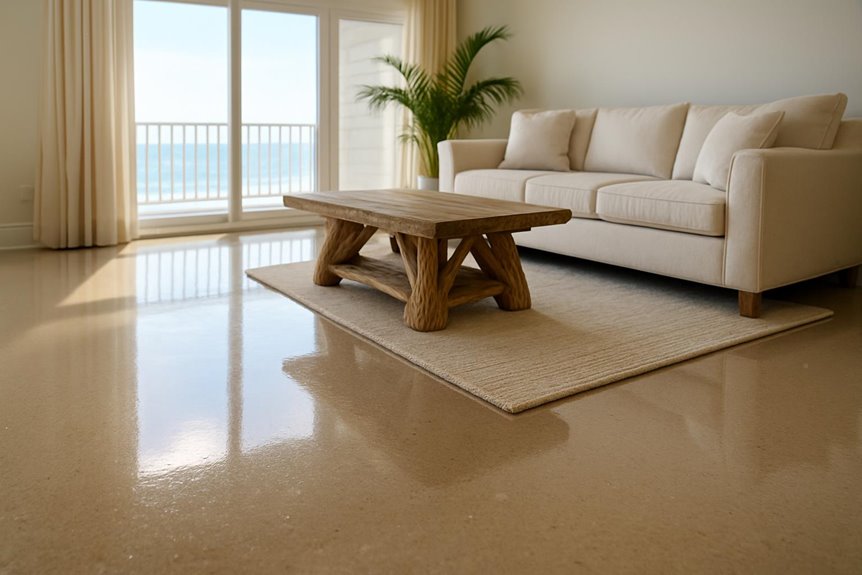 Resinous flooring system in residential interior, Atlantic City, NJ