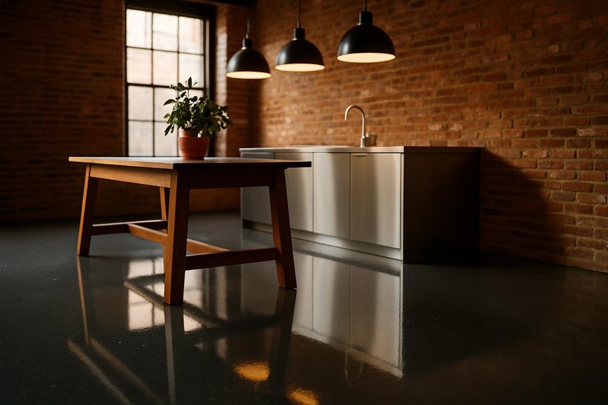 Resinous flooring system in residential interior, Brooklyn, NY