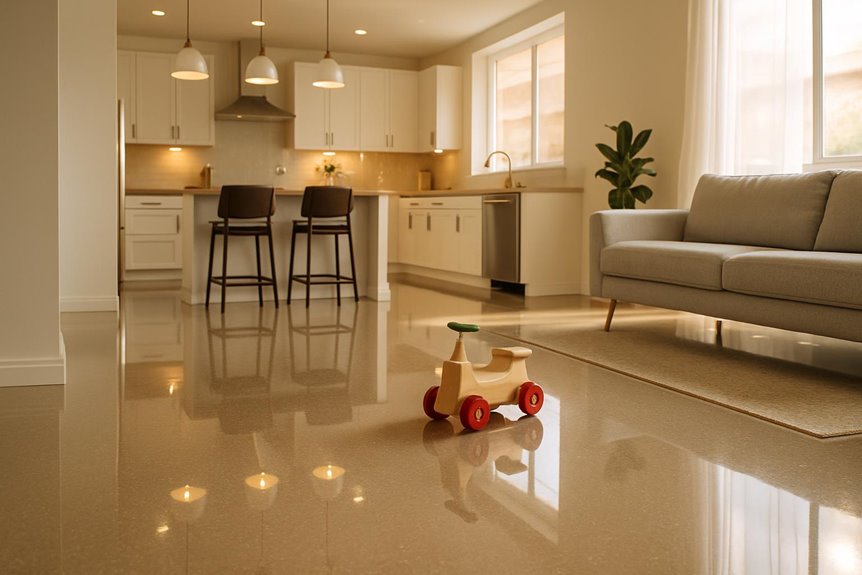 Resinous flooring system in residential interior, Vineland, NJ
