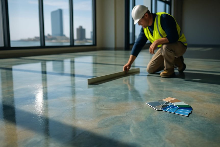Resinous flooring system in commercial interior, Atlantic City, NJ