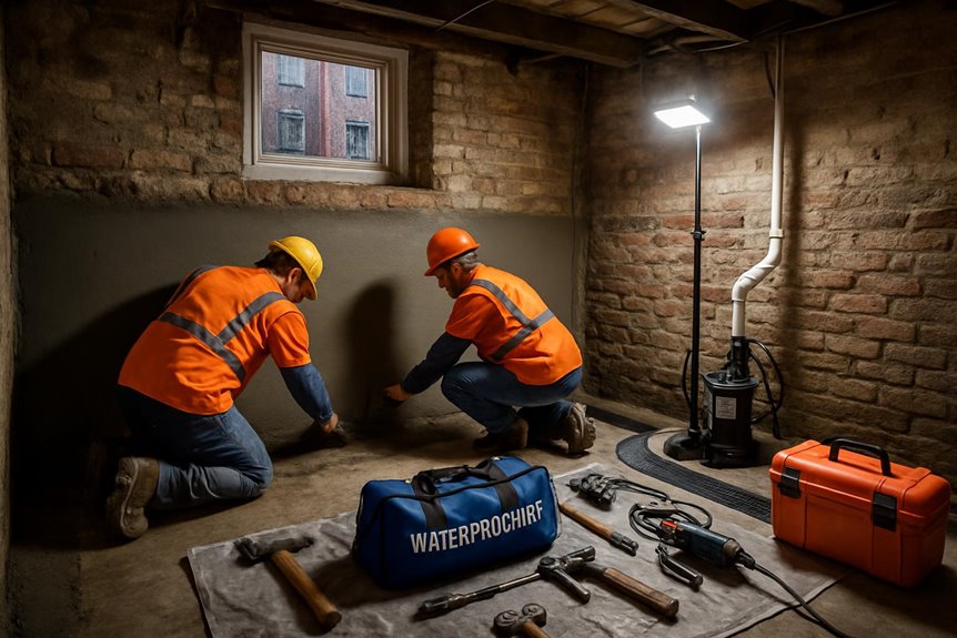 Commercial waterproofing system in commercial interior, Staten Island, NY