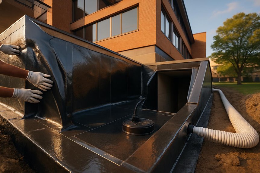 Commercial waterproofing system in commercial interior, Princeton, NJ