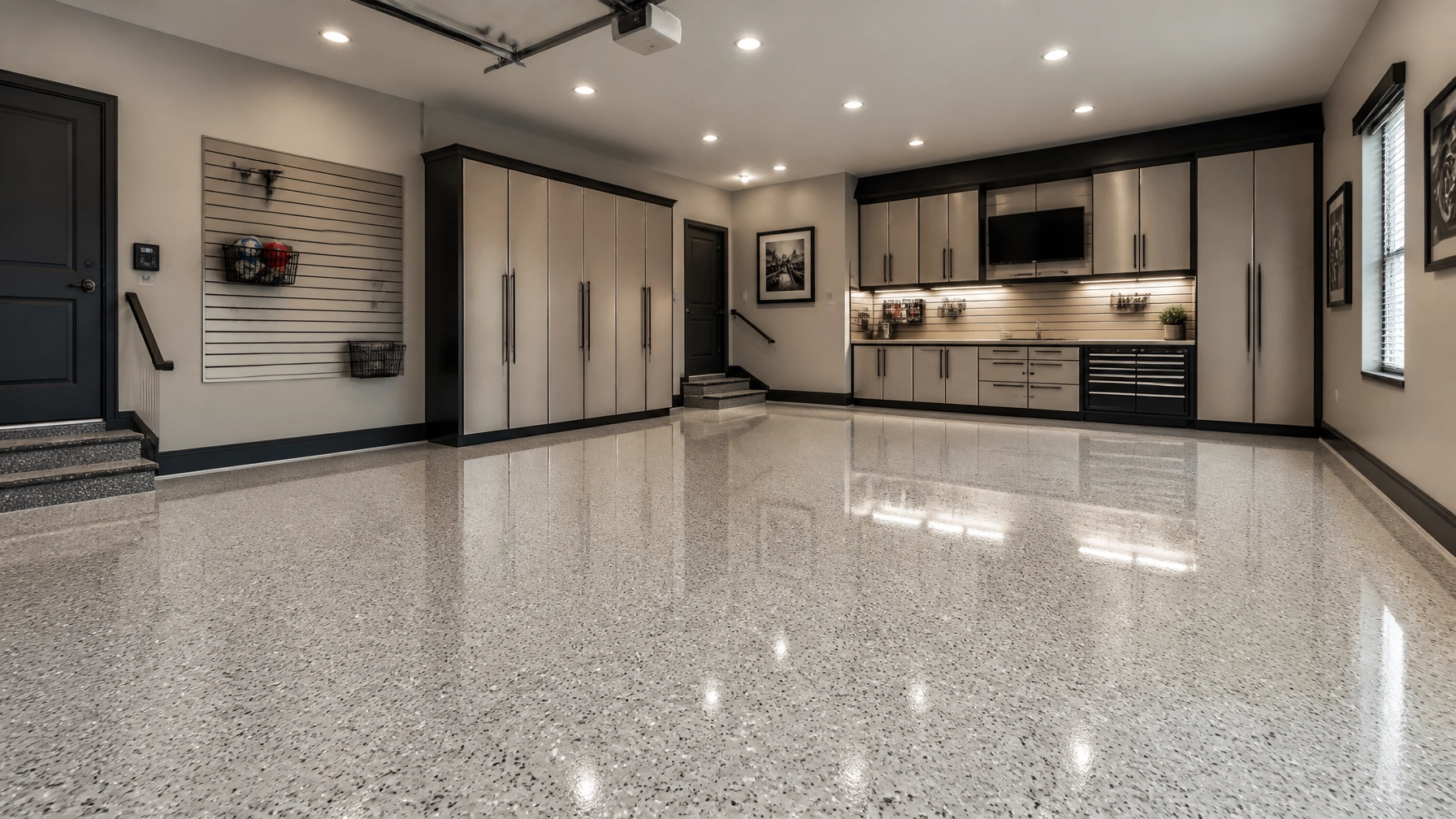Upscale residential garage with high-build epoxy coating