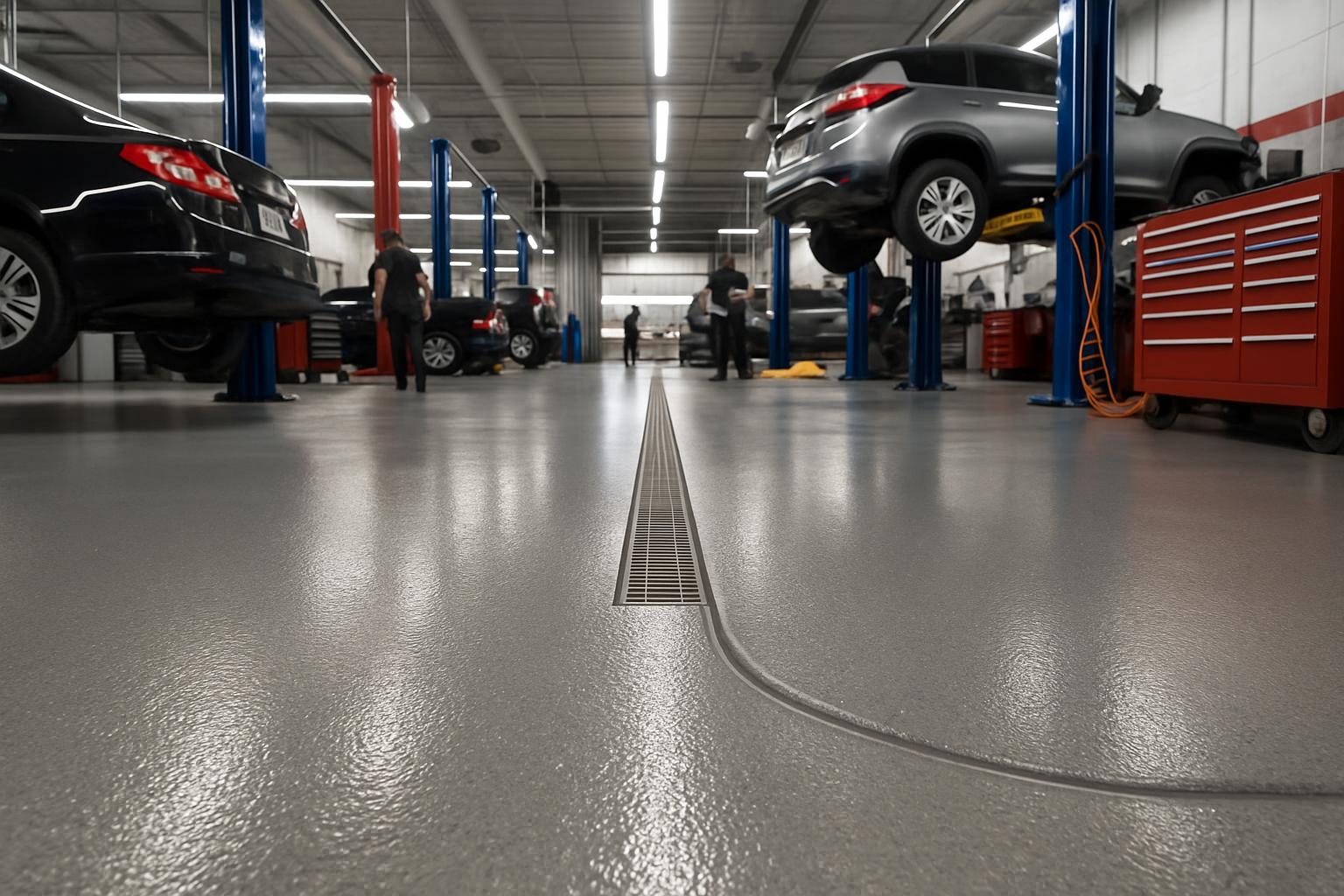 Epoxy floor in auto service bay