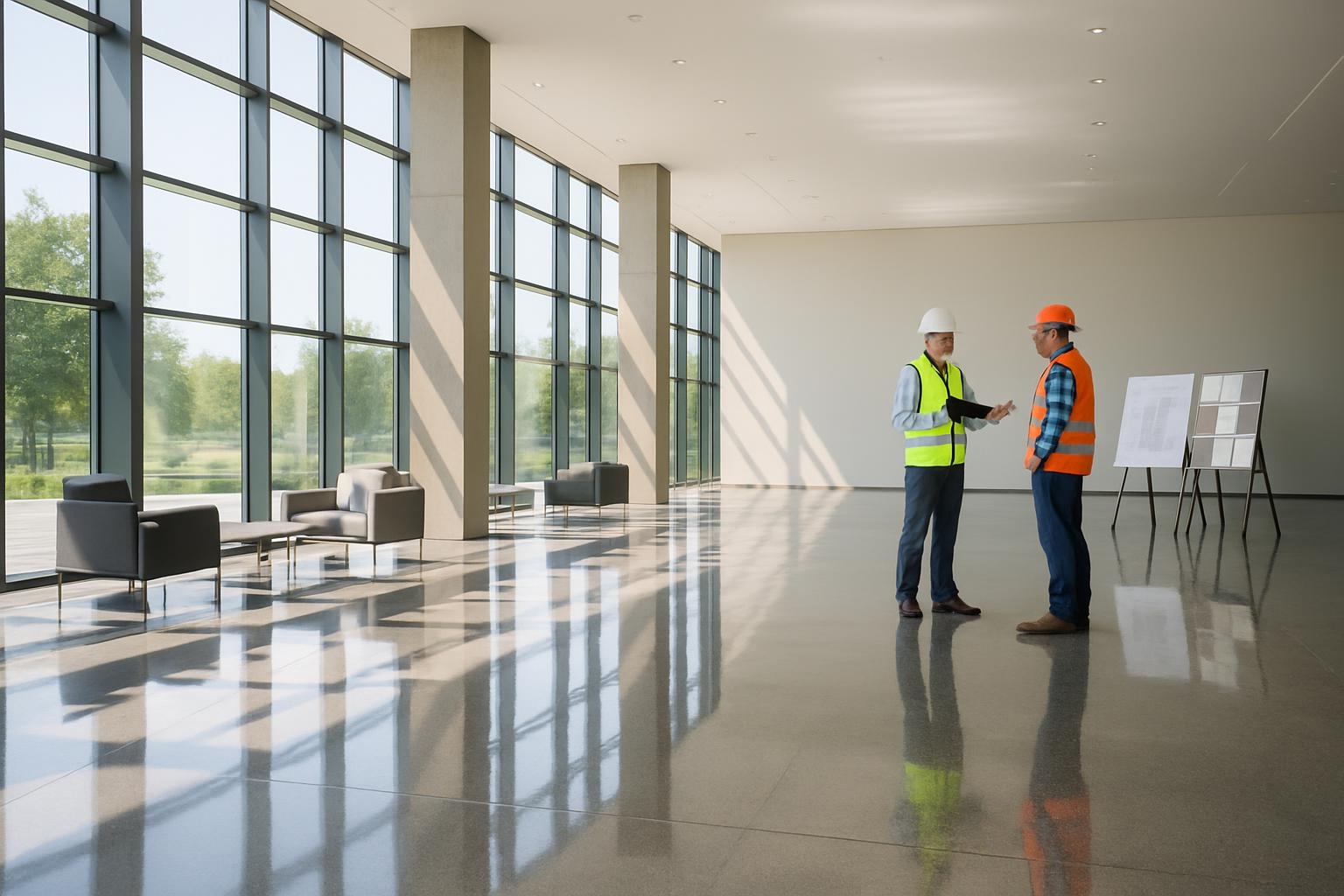 Polished concrete with daylight reflection