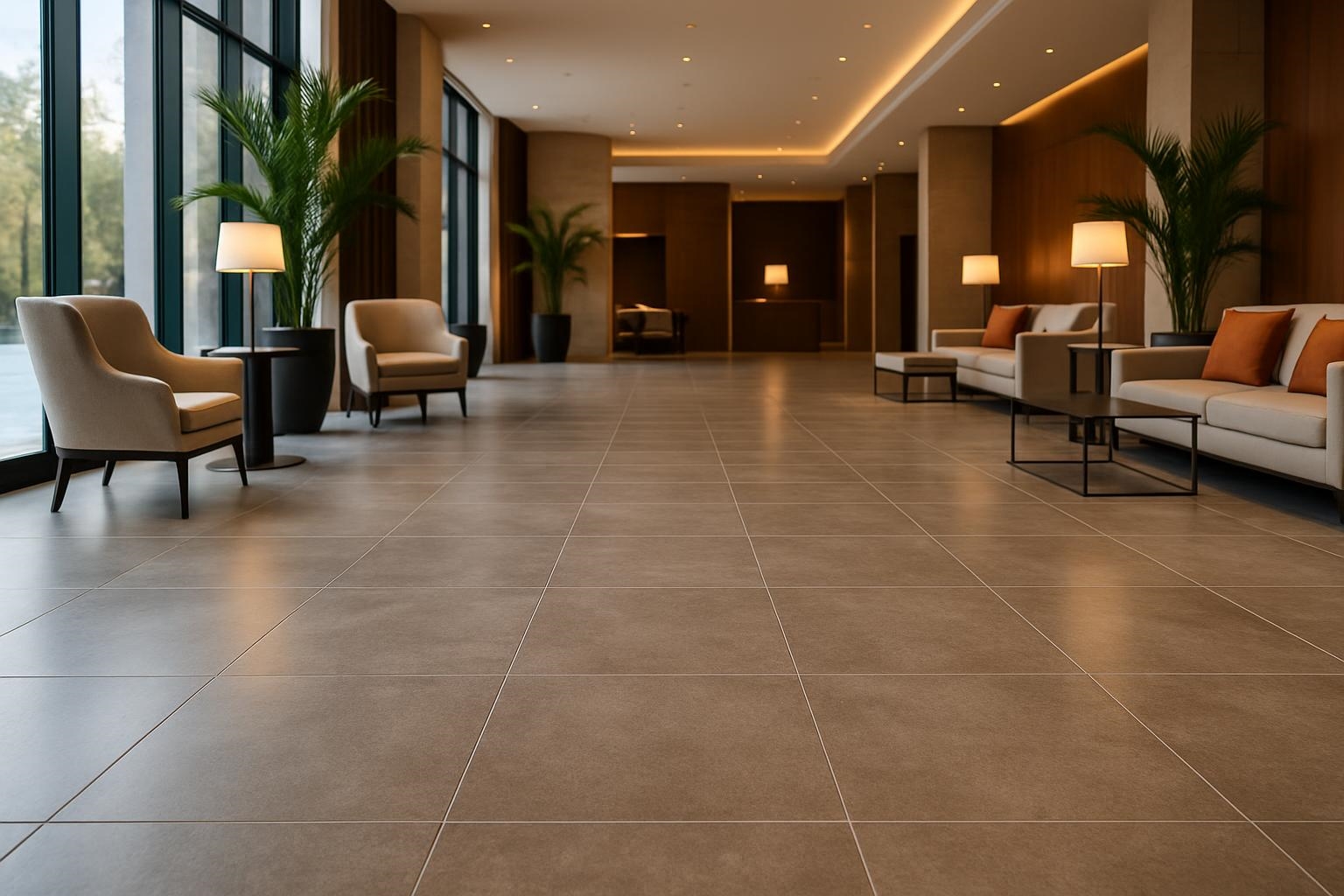 Tile flooring in luxury lobby